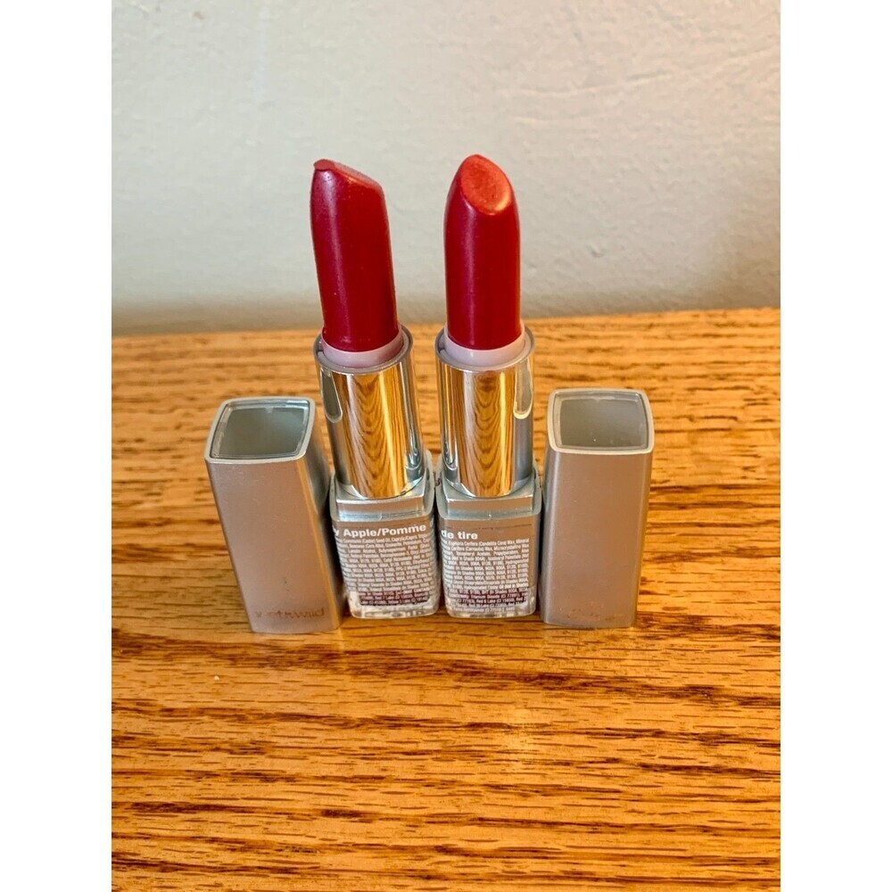 (2) Wet n Wild Mega Colors Lipstick #918B Candy Apple Set Red Rare Silver